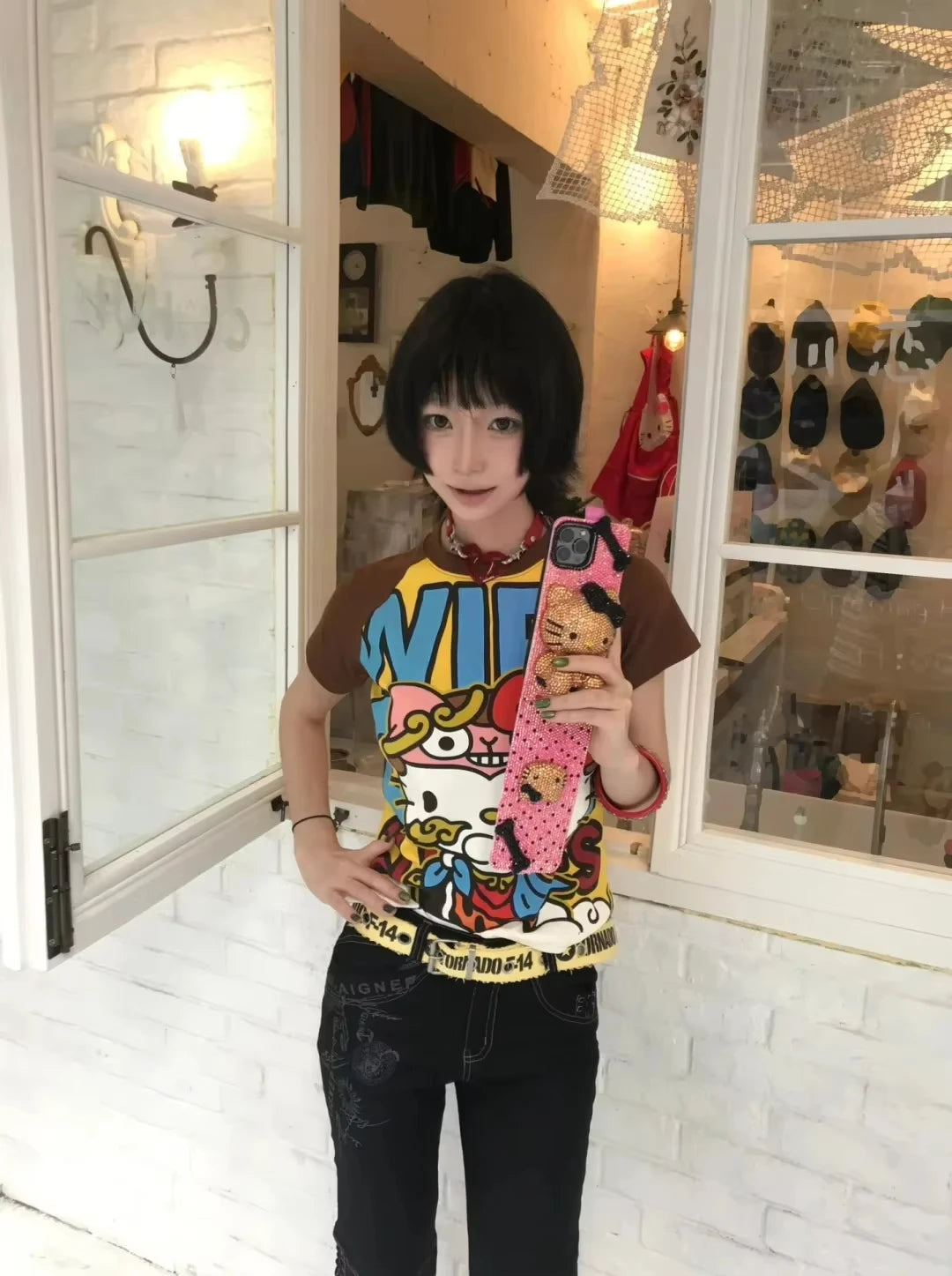 Hello Kitty New Anime Fashion Short Tops Y2K Summer Sanrio Cute Tees Cartoon Printed High Street Gothic Short Sleeve T-Shirts