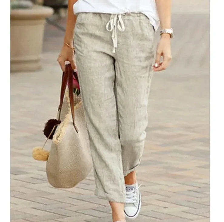 Spring Autumn Cotton Women's Pants Y2K Black Drawstring Elastic Waist Casual Pants Female Loose Fashion Elegant Ladies Bottom